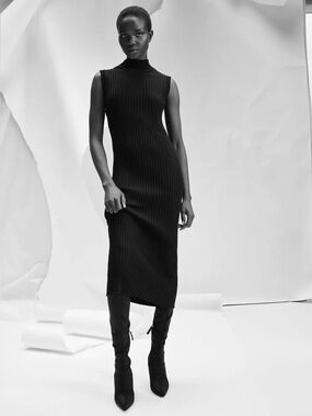 ZARA NWT High Neck Ribbed Sleeveless Midi Dress, Black, Size XS/S